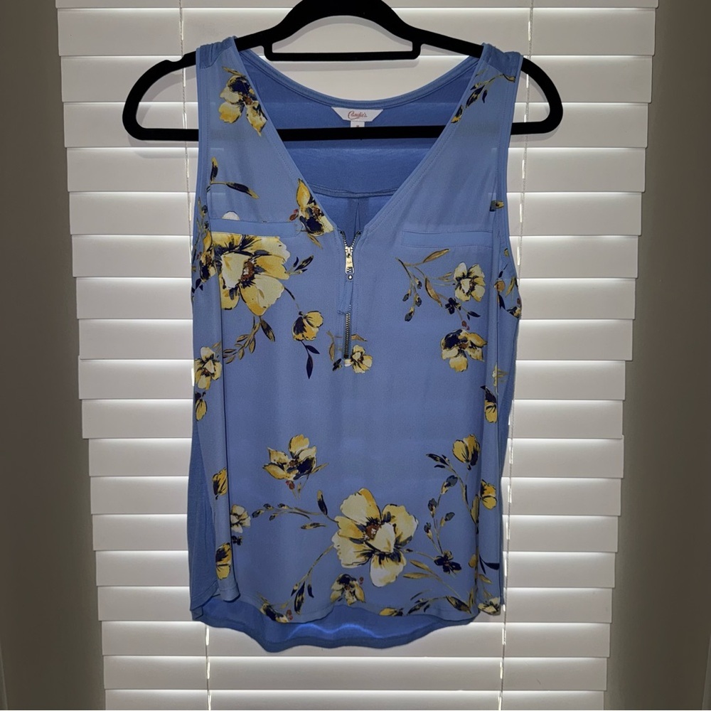 Floral Blue Sleeveless Top